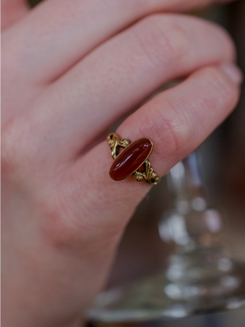 Antique 10K Carnelian Cabochon Ring Approx Size 2.5/3